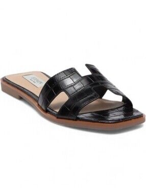 Steven New York Hanna Croc Embossed Slide Black Size 9 Like New!